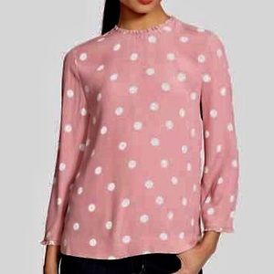 KATE SPADE Pink Polka Dot Blouse w/ Ruffles SZ 6